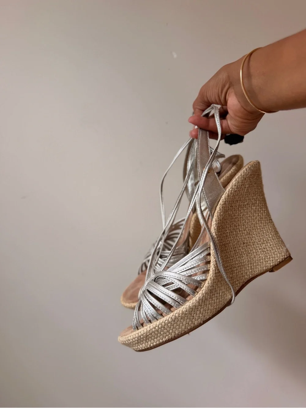 Silver Espadrille Wedge Sandals - Women